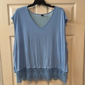 ⭐ Chic Forever Scarlett Light Blue Sleeveless Lace Back & Lace Bottom Top — 3X
